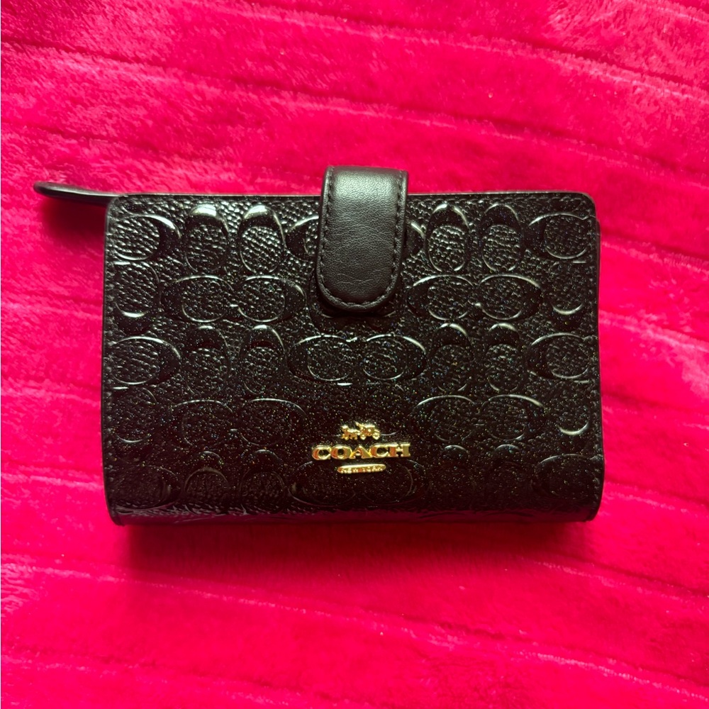 Coach Black Signature Embossed Patent Leather Wallet